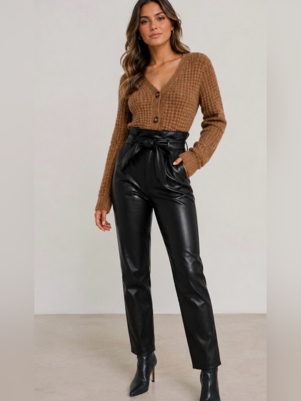 Abercrombie & Fitch Faux Leather Paperbag Waist Pants Black Medium